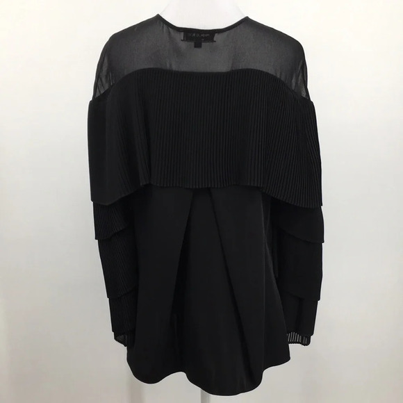 Prabal Gurung Collective Blouse‎ Womens 2 Black Ruffle Ribbed Button Front - Picture 7 of 14